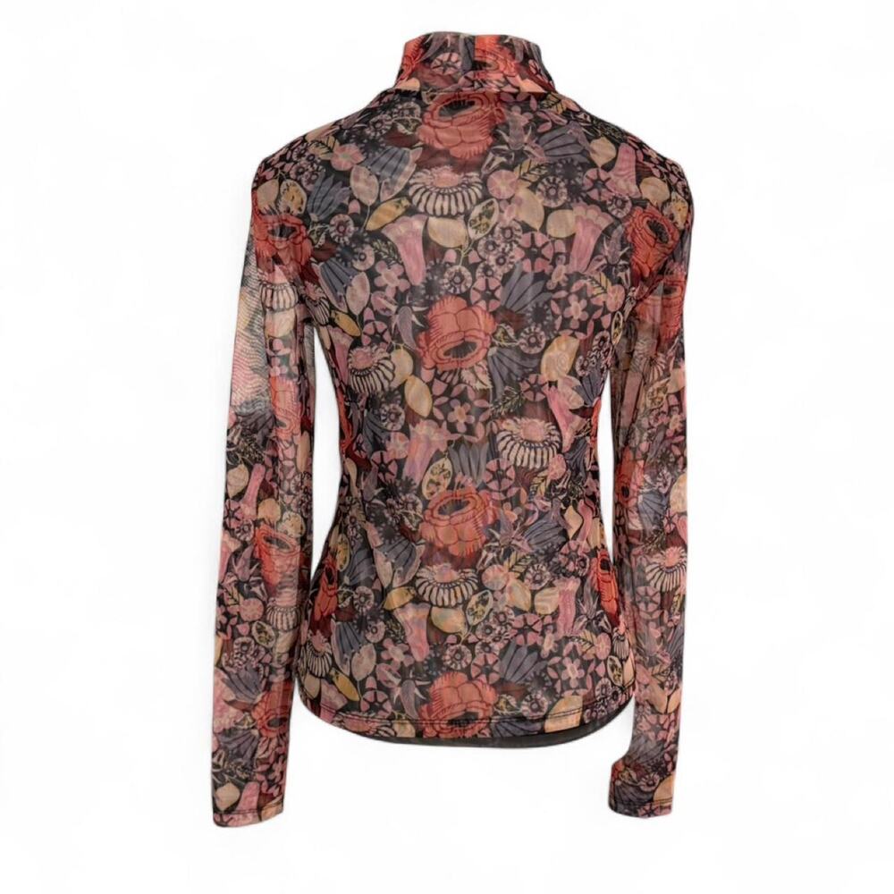 Anthropologie Floral Sheer Overlay Mock Neck Office Siren Blouse Top Size XS - Picture 2 of 6